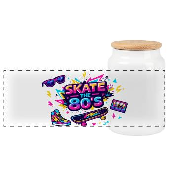 Skate à l’ère néon des années 80 - Boîte à biscuits avec couvercle en bois - blanc - Devant