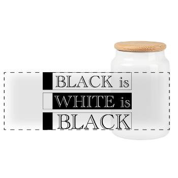 Black Is White Is Black - Minimal Typography - Panoramic Cookie Jar with Wooden Lid - white - Front