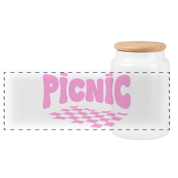 Pink checkerboard pastel picnic - Panoramic Cookie Jar with Wooden Lid - white - Front