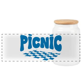 Blue and Plaid Picnic - Panoramic Cookie Jar with Wooden Lid - white - Front