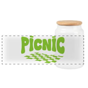 Green Picnic and Chlorophyll Checkerboard Carpet - Panoramic Cookie Jar with Wooden Lid - white - Front