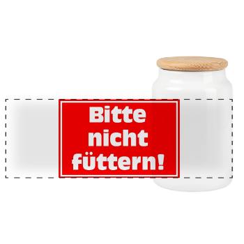 Bitte Nicht Füttern Warnzeichen - Panorama Keksdose mit Holzdeckel - Weiß - Vorne
