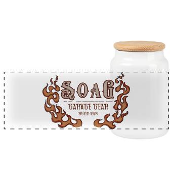SOAG Garage Gear 1976 Flames Logo - Panoramic Cookie Jar with Wooden Lid - white - Front