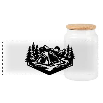 Tent Camping Forest - Panoramic Cookie Jar with Wooden Lid - white - Front