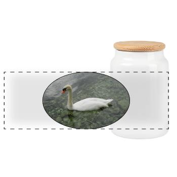 Un cygne nageant. - Boîte à biscuits avec couvercle en bois - blanc - Devant