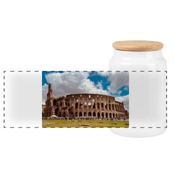 Colosseum in Sunshine - Panoramic Cookie Jar with Wooden Lid - white - Front