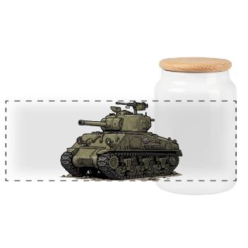Sherman Tank Cartoon Illustration | RCCX - Panoramic Cookie Jar with Wooden Lid - white - Front