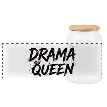 Drama Queen with Crown - Panoramic Cookie Jar with Wooden Lid - white - Front