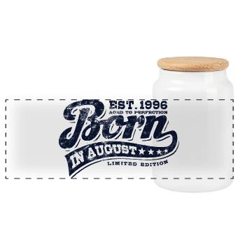 Born in August 1996 - Birthday - Gift - Panoramic Cookie Jar with Wooden Lid - white - Front