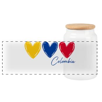 T-shirt Colombie Cœurs Drapeau Fierté - Boîte à biscuits avec couvercle en bois - blanc - Devant