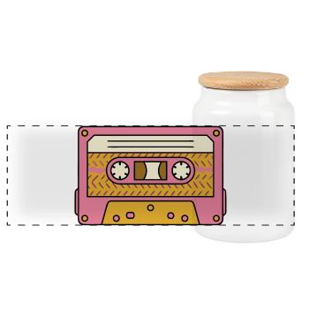 Cassette rétro en rose - Boîte à biscuits avec couvercle en bois - blanc - Devant