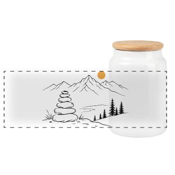 Cairn - Panoramic Cookie Jar with Wooden Lid - white - Front