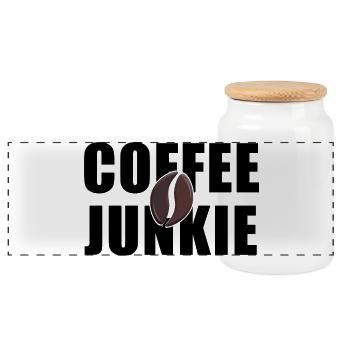 Coffee Junkie: Caffeine Love - Panoramic Cookie Jar with Wooden Lid - white - Front