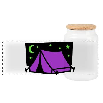 Graphique étoile de tente de camping - Boîte à biscuits avec couvercle en bois - blanc - Devant