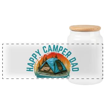 GLÜCKLICHER CAMPER-PAPA - Panorama Keksdose mit Holzdeckel - Weiß - Vorne
