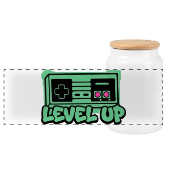 Level Up Controller Icon - Panorama Keksdose mit Holzdeckel - Weiß - Vorne