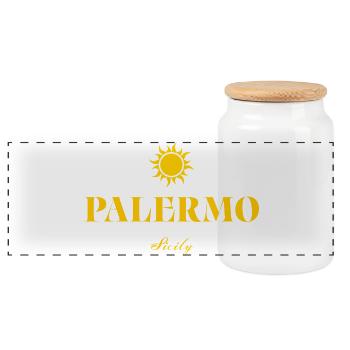 Palermo Sicily Suncrest  - Panoramic Cookie Jar with Wooden Lid - white - Front