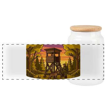Forest Hunting Lookout Tower - Panoramic Cookie Jar with Wooden Lid - white - Front