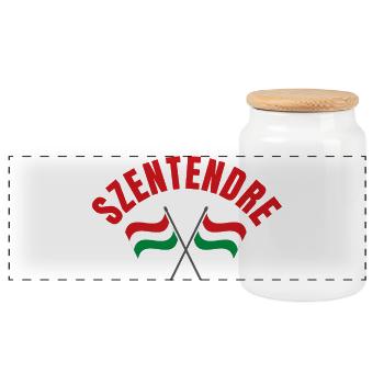 Szentendre Crossed Hungarian Flags - Panoramic Cookie Jar with Wooden Lid - white - Front