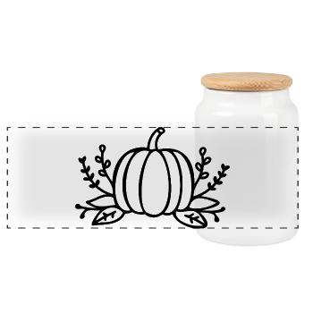 Line Art Kürbis Halloween Herbst - Panorama Keksdose mit Holzdeckel - Weiß - Vorne