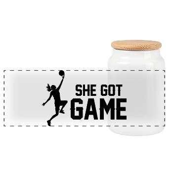 Frauen Basketball - Panorama Keksdose mit Holzdeckel - Weiß - Vorne