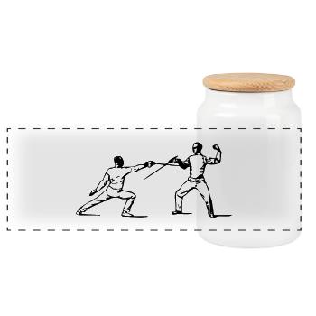 fencing fights floret sword parry samurai16 - Panoramic Cookie Jar with Wooden Lid - white - Front