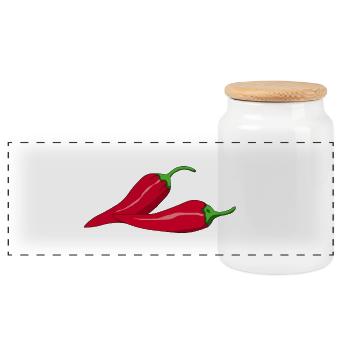 paprika chilli chili pepper citrus veggie vegetable - Panoramic Cookie Jar with Wooden Lid - white - Front