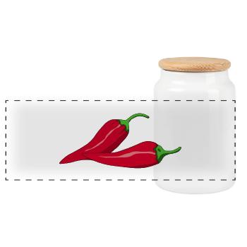 paprika chilli chili pepper citrus veggie vegetable - Panoramic Cookie Jar with Wooden Lid - white - Front