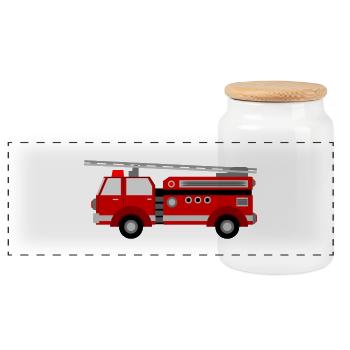 feuerwehr feuerwehrmann firefighter firetruck fire - Panorama Keksdose mit Holzdeckel - Weiß - Vorne