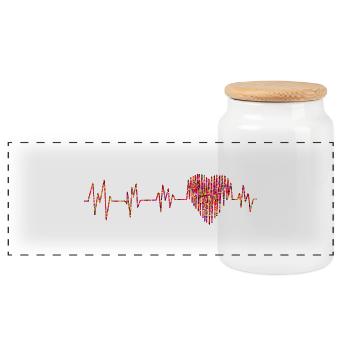 ECG avec de petits coeurs - Boîte à biscuits avec couvercle en bois - blanc - Devant