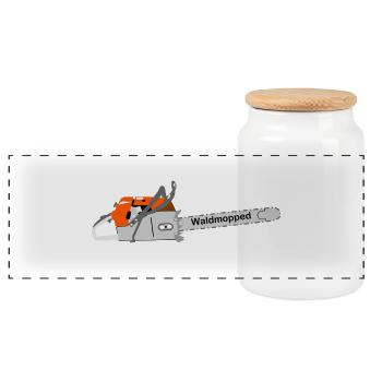 Chainsaw, Forest Mopped - Panoramic Cookie Jar with Wooden Lid - white - Front