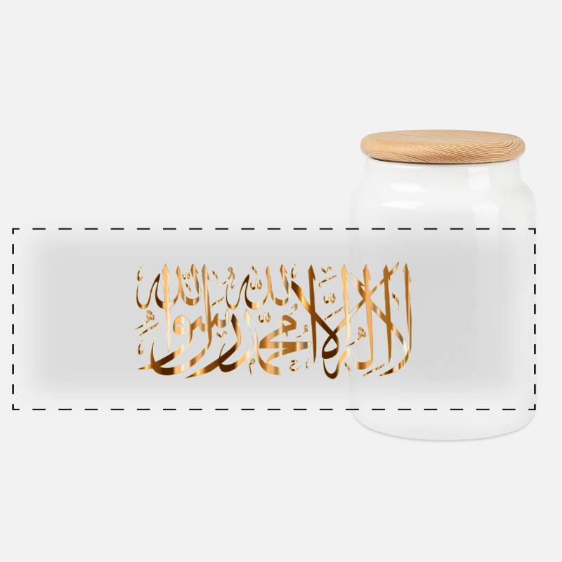 Schahada la ilaha illa ALLAH GOld - Panorama Keksdose mit Holzdeckel - Weiß