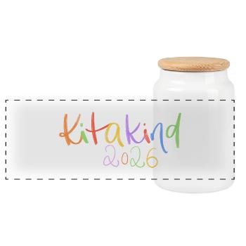 Kitakind 2026 Typographie arc-en-ciel - Boîte à biscuits avec couvercle en bois - blanc - Devant