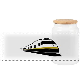 TRAIN - Train - Chemin de fer - Panoramic Cookie Jar with Wooden Lid - white - Front