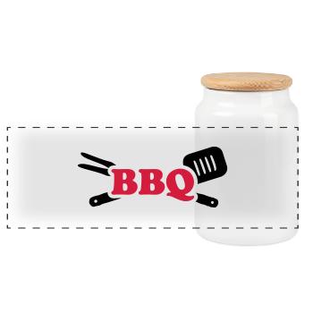 BBQ - Panoramic Cookie Jar with Wooden Lid - white - Front