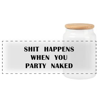 SHIT HAPPENS WHEN YOU PARTY NAKED - Panorama Keksdose mit Holzdeckel - Weiß - Vorne
