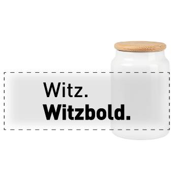 Witzbold Typografie Design Schriftart bold fett - Panorama Keksdose mit Holzdeckel - Weiß - Vorne