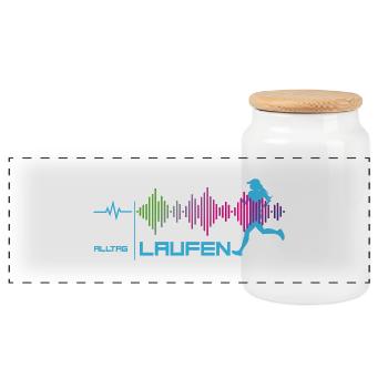 Läuferin - Alltags-Puls - good vibes (blau) - Panorama Keksdose mit Holzdeckel - Weiß - Vorne