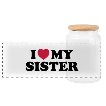 I love my sister - Panorama Keksdose mit Holzdeckel - Weiß - Vorne