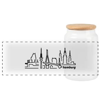 hamburg_lines - Panoramic Cookie Jar with Wooden Lid - white - Front