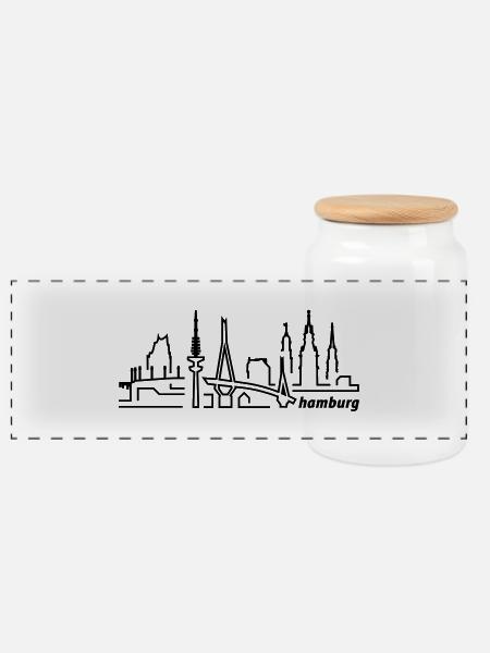 hamburg_lines - Panorama Keksdose mit Holzdeckel - Weiß