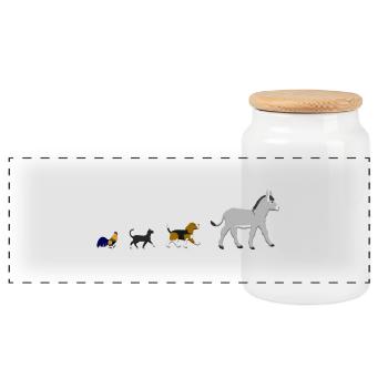 Dog, cat, cock, donkey - Panoramic Cookie Jar with Wooden Lid - white - Front