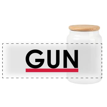 gun - Panoramic Cookie Jar with Wooden Lid - white - Front