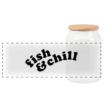 fish & chill (b, 1c) - Panoramic Cookie Jar with Wooden Lid - white - Front