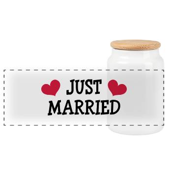 Just Married - Wedding - Panorama Keksdose mit Holzdeckel - Weiß - Vorne