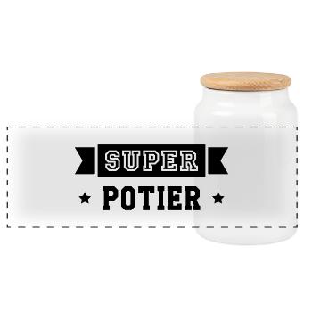 Céramiste / Céramique / Poterie / Potier / Potière - Boîte à biscuits avec couvercle en bois - blanc - Devant
