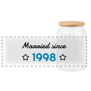 1998 - Birthday Wedding - Marriage - Love - Wife - Panoramic Cookie Jar with Wooden Lid - white - Front