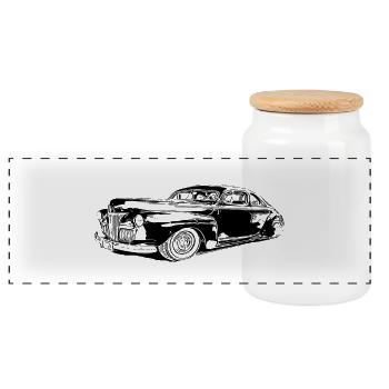 Car - Panoramic Cookie Jar with Wooden Lid - white - Front