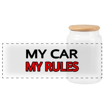Car - Panoramic Cookie Jar with Wooden Lid - white - Front