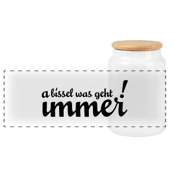 A bissel was geht immer! Bei uns in Minga! - Panorama Keksdose mit Holzdeckel - Weiß - Vorne